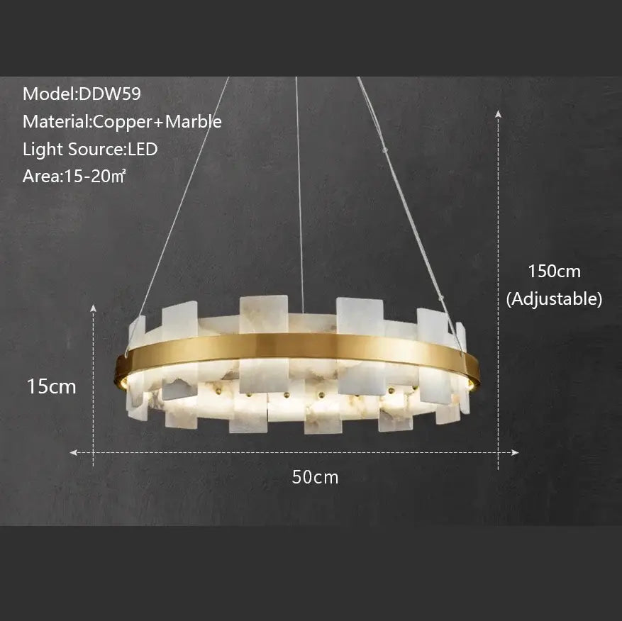 Modern circular decorbites led marble chandelier with gold copper frame and white marble slabs for living rooms and restaurants
