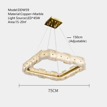 Gold-toned and white marble decorbites led marble chandelier with modern geometric design for living room bedroom or restaurant