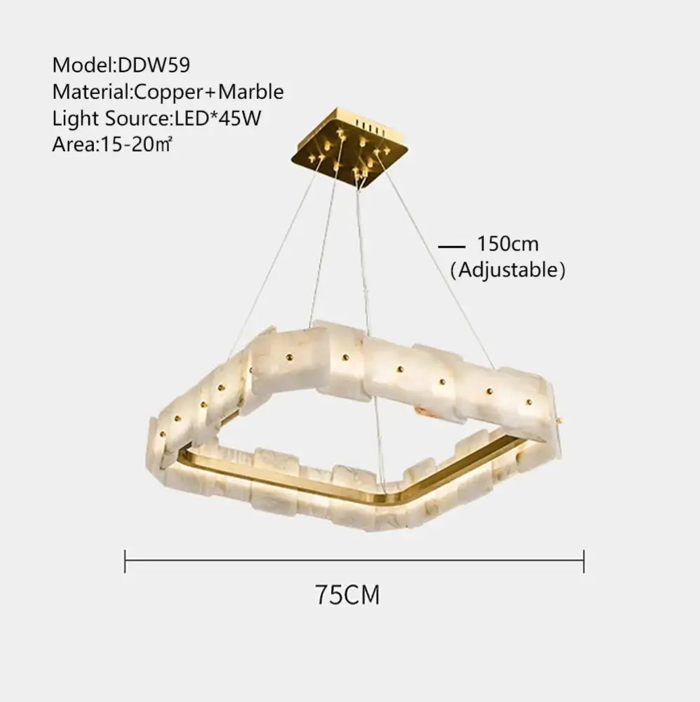 Gold-toned and white marble decorbites led marble chandelier with modern geometric design for living room bedroom or restaurant