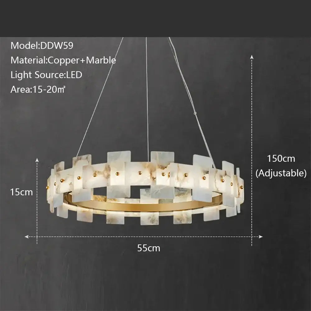 Decorbites led marble chandelier circular with white and beige marble slabs and copper frame for modern lighting
