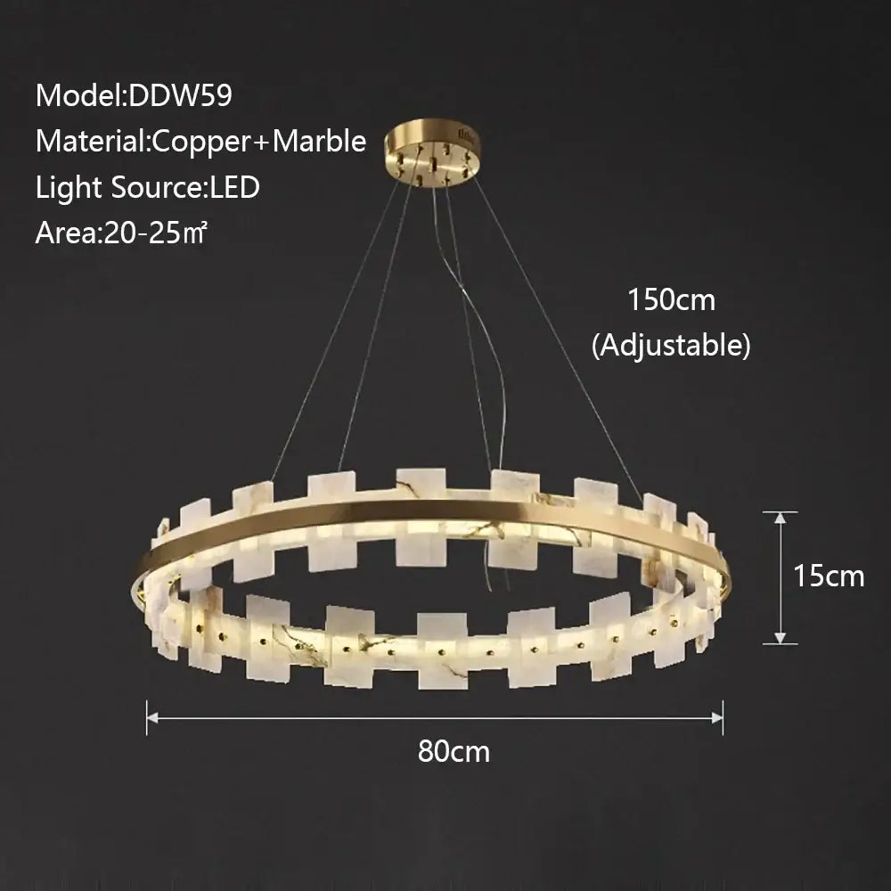 Modern gold-toned decorbites led marble chandelier with copper and marble segments emitting warm led light for living spaces