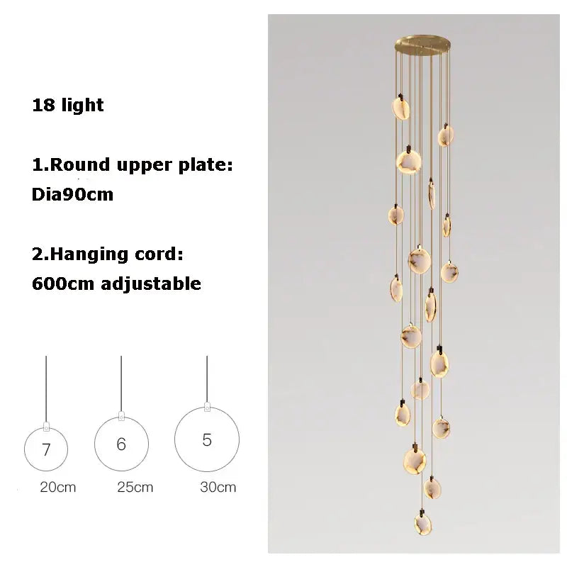 Decorbites led marble gold chandelier with 18 shell-like lights hanging from a circular gold-toned plate for living room
