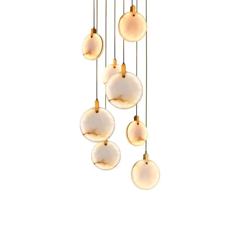Modern pendant light DecorBites led marble gold chandelier with circular opal glass shades and gold-toned accents for living room