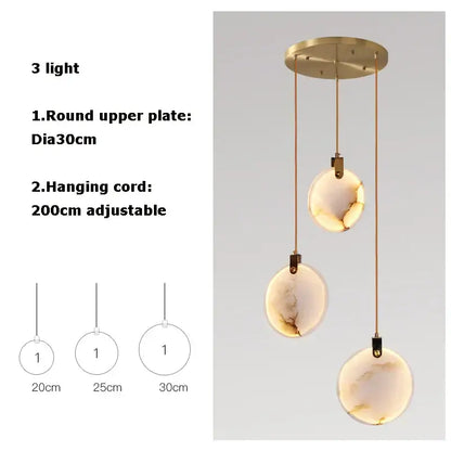 Modern decorbites led marble gold chandelier with three opalescent stone shades for living room lighting