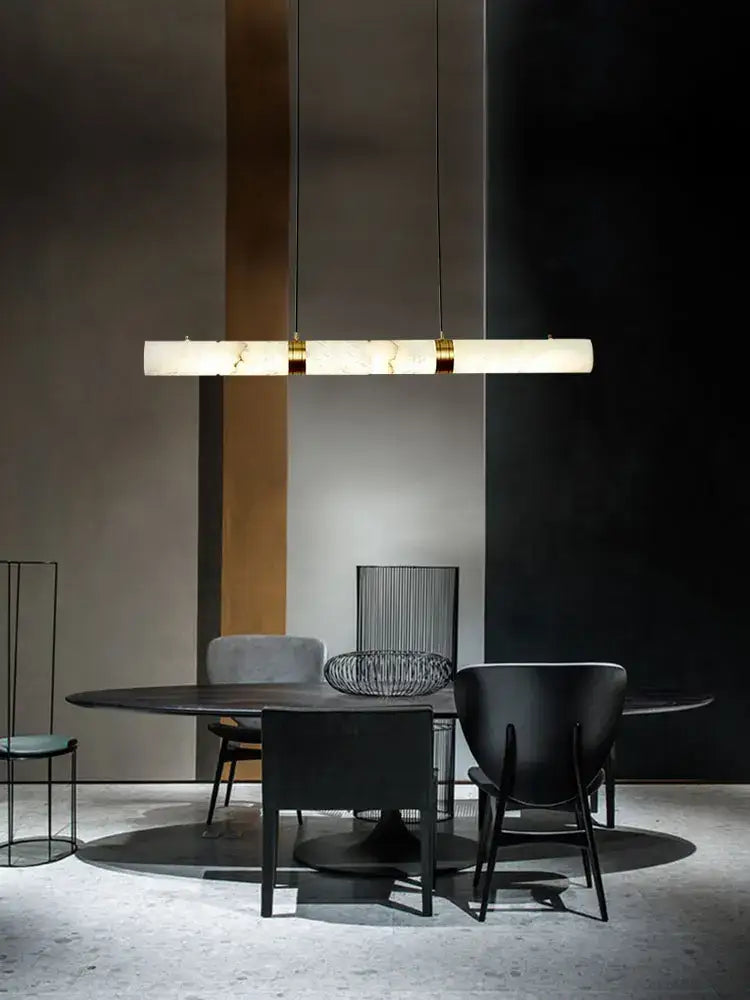 DecorBites™ LED marble hanging lamps with white alabaster rectangular body and gold-toned accents