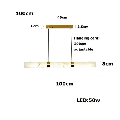 A modern white alabaster led marble hanging lamp with gold-toned accents and adjustable 200cm hanging cord by DecorBites