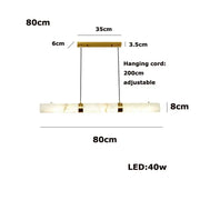 Modern rectangular decorbites™ led marble hanging lamp in white alabaster with gold accents and adjustable 200cm cord