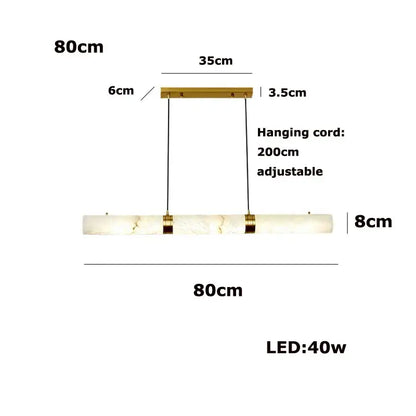 Modern rectangular decorbites™ led marble hanging lamp in white alabaster with gold accents and adjustable 200cm cord