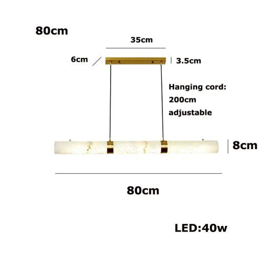 Modern rectangular decorbites™ led marble hanging lamp in white alabaster with gold accents and adjustable 200cm cord