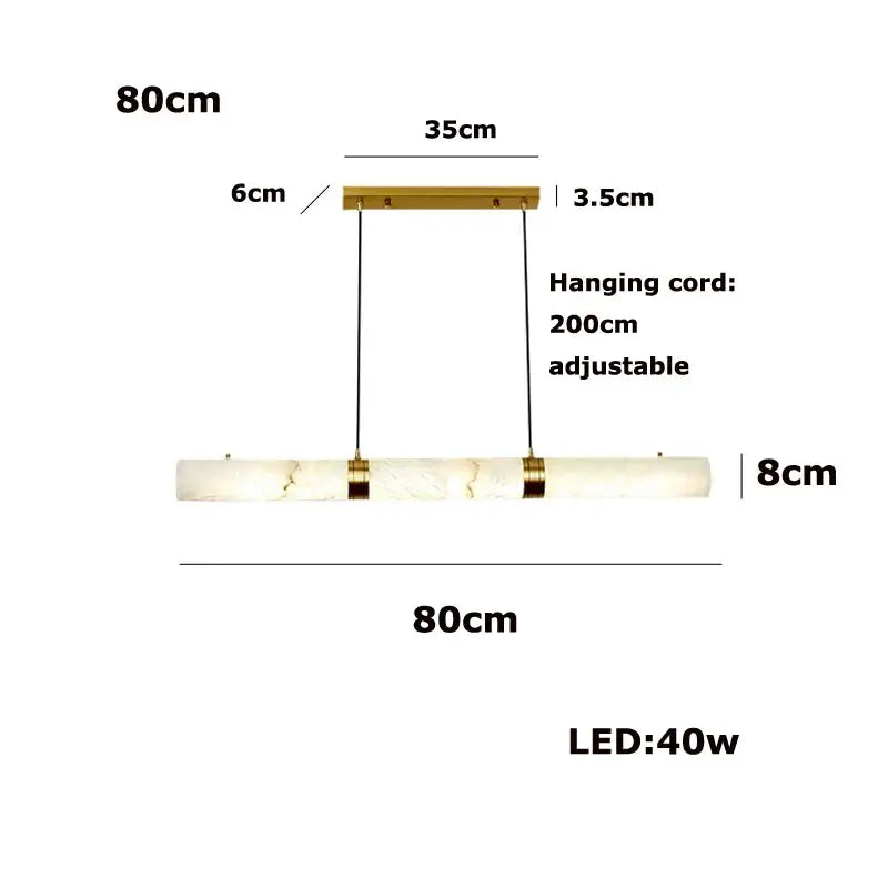 Modern rectangular decorbites™ led marble hanging lamp in white alabaster with gold accents and adjustable 200cm cord