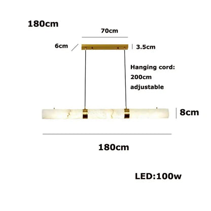 DecorBites™ 180cm led marble hanging lamps with white alabaster body and gold-toned metal accents