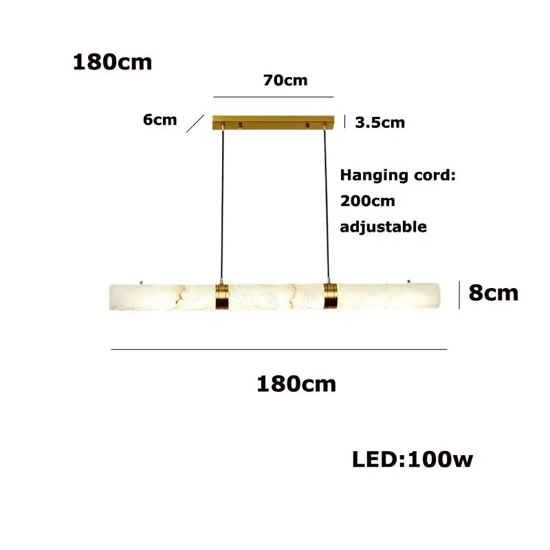 DecorBites™ 180cm led marble hanging lamps with white alabaster body and gold-toned metal accents