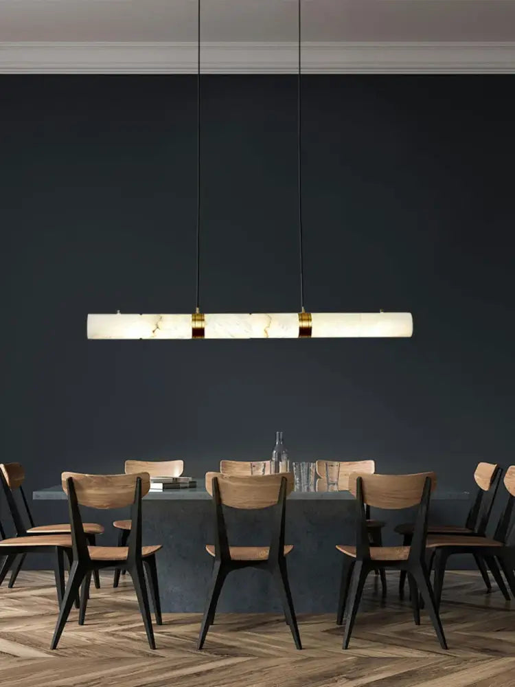 DecorBites™ LED marble hanging lamps in white alabaster feature a sleek rectangular body with gold-toned accents