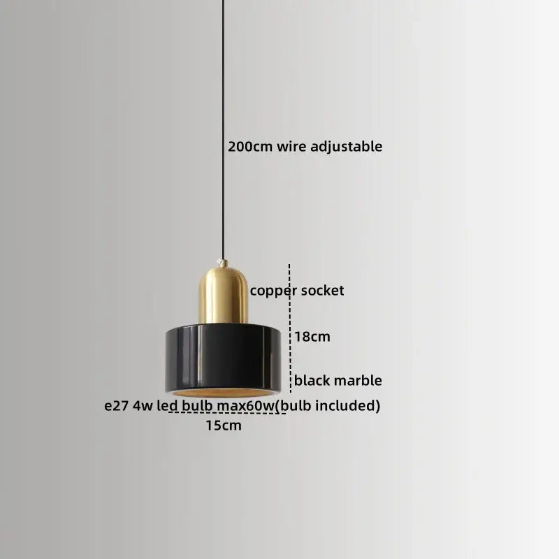 Black marble pendant lamp with copper socket and 200cm adjustable wire by decorbites led marble for modern luxury lighting