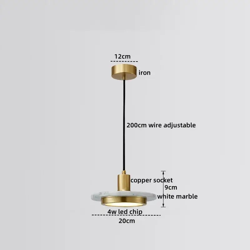 Modern minimalist decorbites led marble pendant lamp with brass ceiling mount black wire copper socket and white marble base