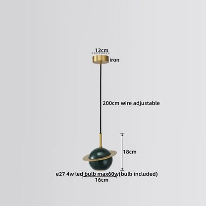 Modern luxury decorbites led marble pendant lamp with dark green spherical globe and gold metallic rings for home use