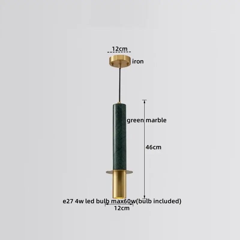 DecorBites led marble pendant lamp with green marble body, brass accents, and iron mount for modern luxury lighting