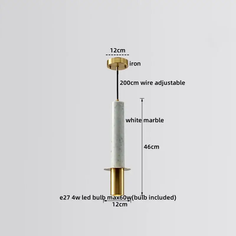 Modern luxury pendant lamp with white marble shaft brass iron fittings and adjustable wire by decorbites led marble