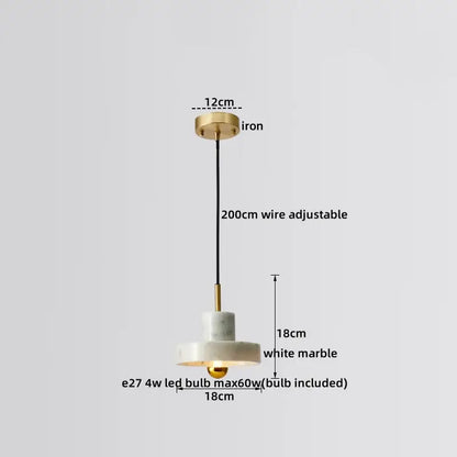 Decorbites led marble pendant lamp with brass iron ceiling mount black adjustable wire and white marble shade