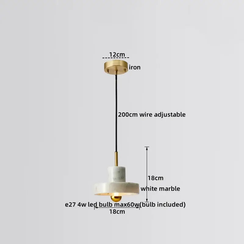 Decorbites led marble pendant lamp with brass iron ceiling mount black adjustable wire and white marble shade