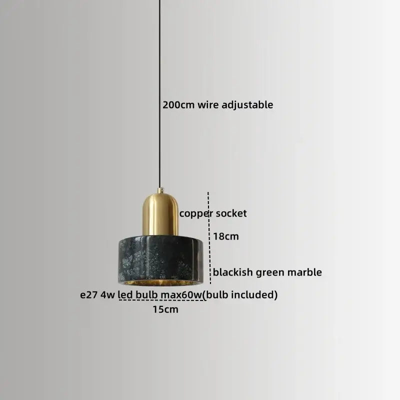 Blackish green marble pendant lamp with brass copper socket and adjustable 200cm wire from decorbites led marble series