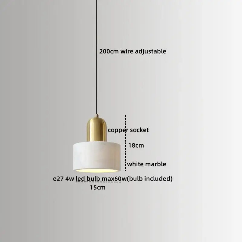 Decorbites led marble pendant lamp with brass copper socket white marble shade and adjustable 200cm wire pendant lamp