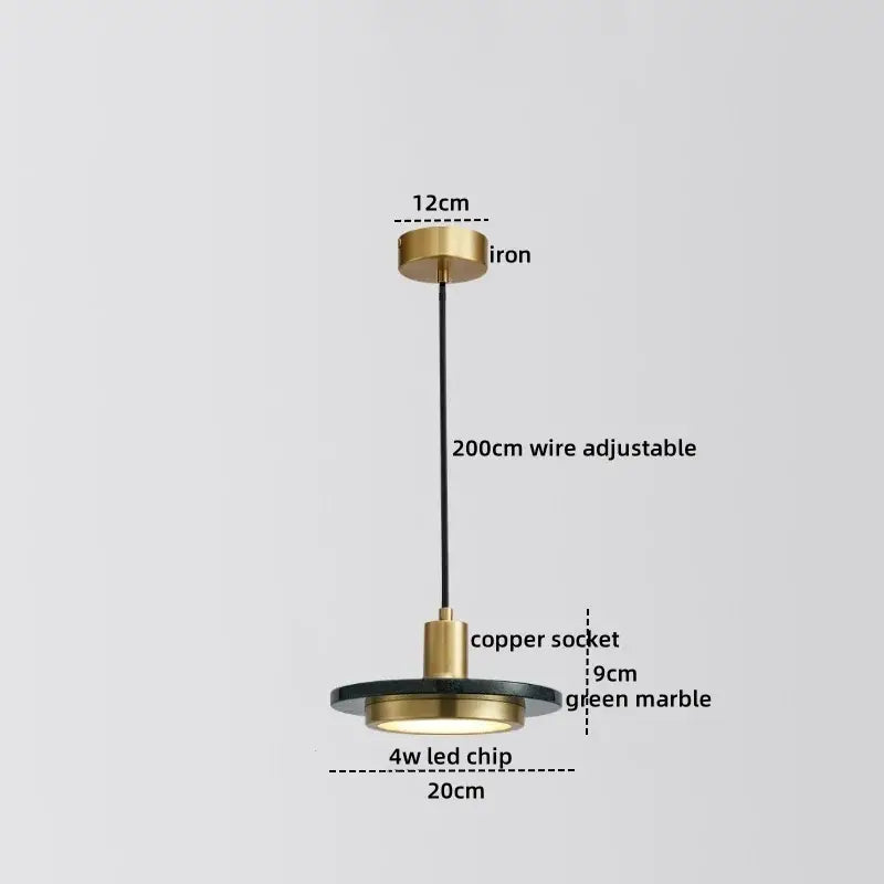 Modern minimalist decorbites led marble pendant lamp with green marble base copper socket and brass iron mount