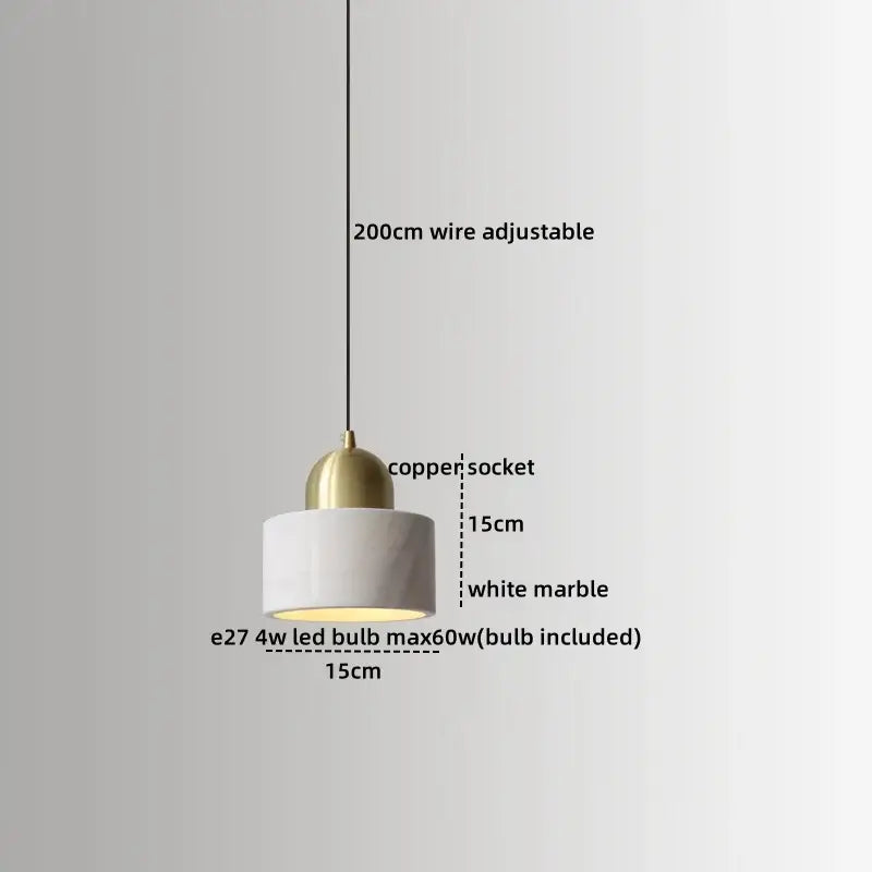 Decorbites led marble pendant lamp with white marble cylindrical shade brass copper socket modern pendant lamp