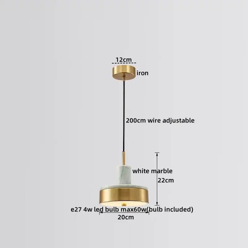 Modern luxury decorbites led marble pendant lamp with gold iron mount black wire white marble shade and brass accents