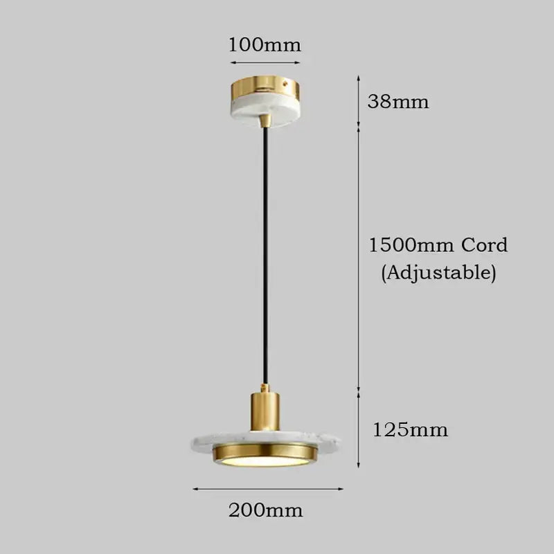 Modern minimalist decorbites led marble pendant light with gold metal frame and white marble discs for luxury home decor