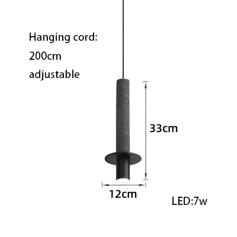Black cylindrical pendant light with textured surface and 7w led bulb from decorbites led marble stone collection for dining room