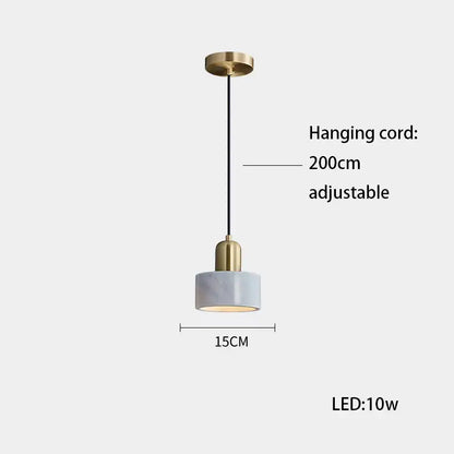 DecorBites led marble stone pendant light with cylindrical white marble shade and brass accents for dining room lighting