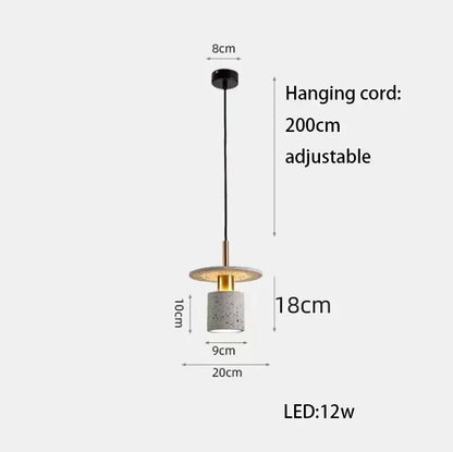 Modern minimalist decorbites led marble pendant light with gray concrete shade and gold accents for dining room lighting