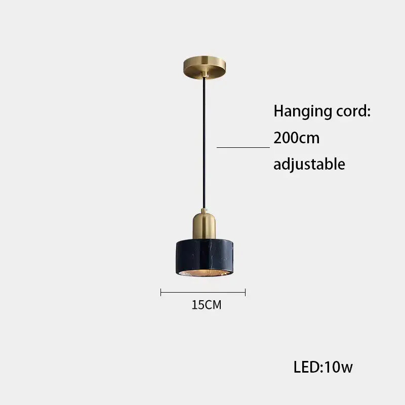 A sleek black marble pendant light with brass metal top and base suspended by adjustable 200cm cord for dining room decorbites led marble stone