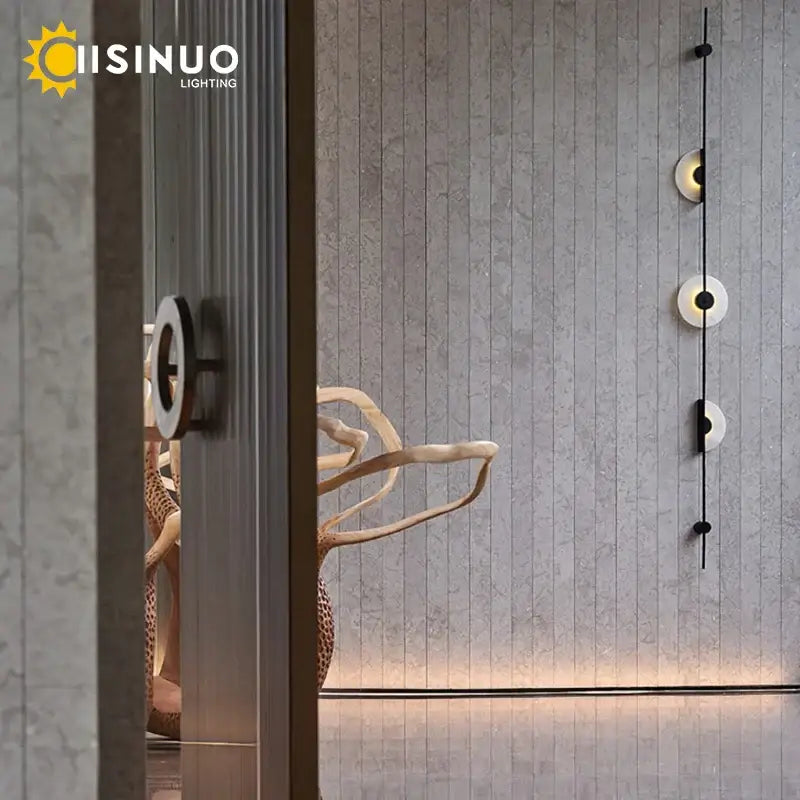 Modern minimalist decorbites led marble wall lights with black metal sconces and warm circular led marble lighting