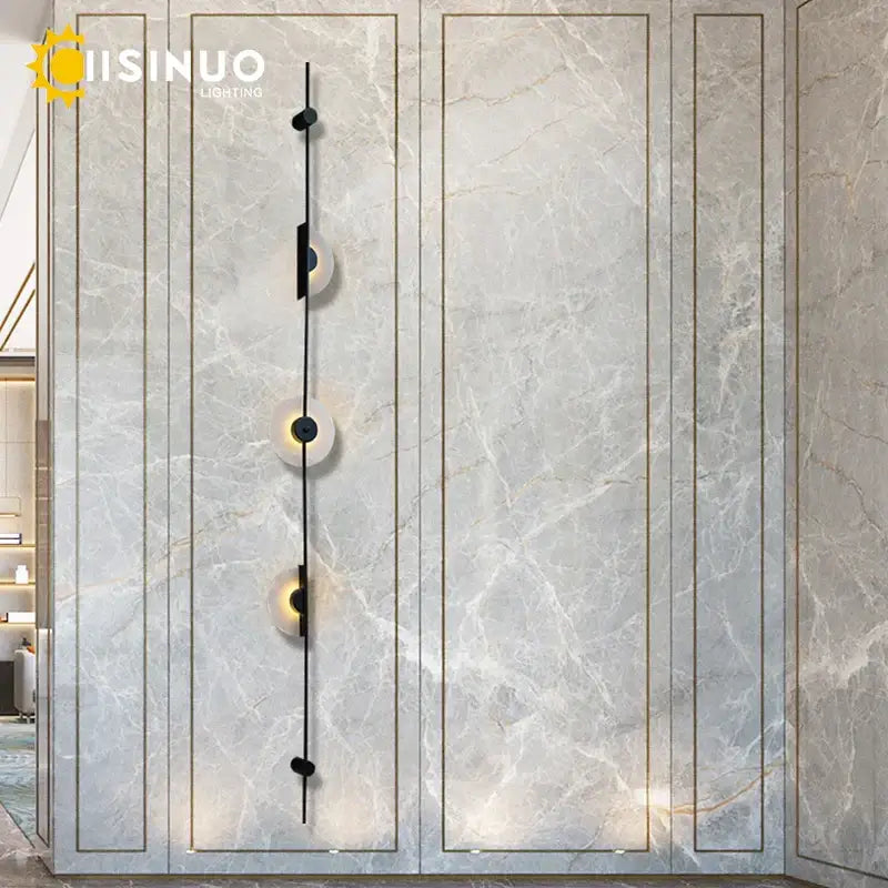 Modern minimalist decorbites led marble wall lights with three frosted glass shades on black metal sconces for living room