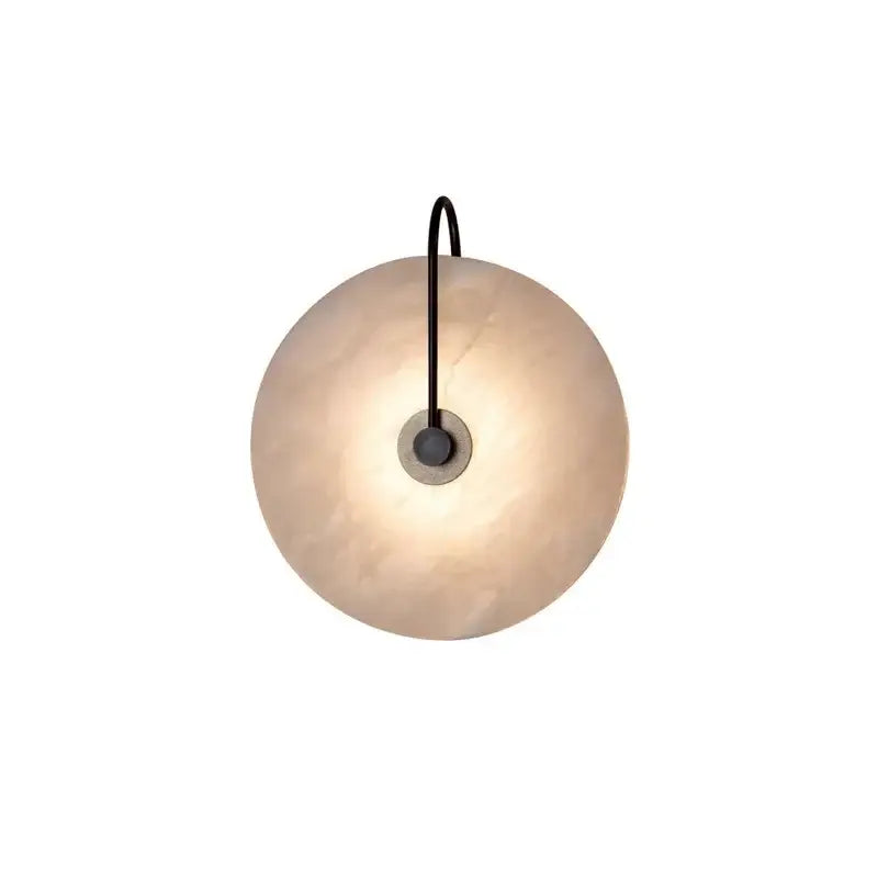 Decorbites led marble wall sconce light fixture with warm beige marble shade and black metal arm for living room decor
