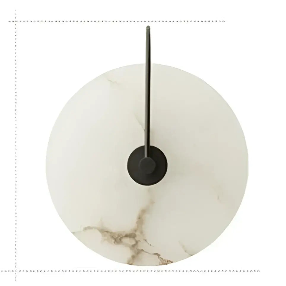 DecorBites led marble wall sconce with round white marble pendant, black metal stem, ideal for living room decor