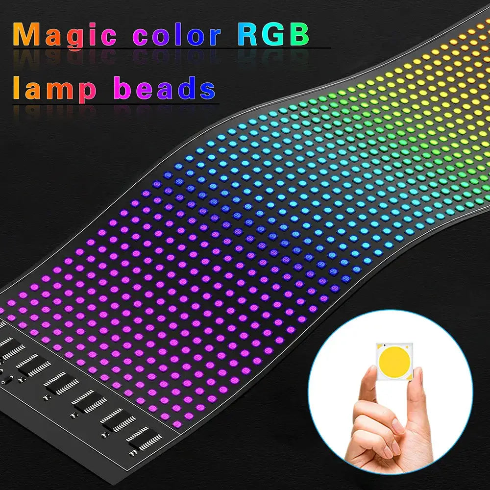 A decorbites led matrix panel displaying a flexible strip of rgb led lamp beads in a yellow to purple gradient on black base