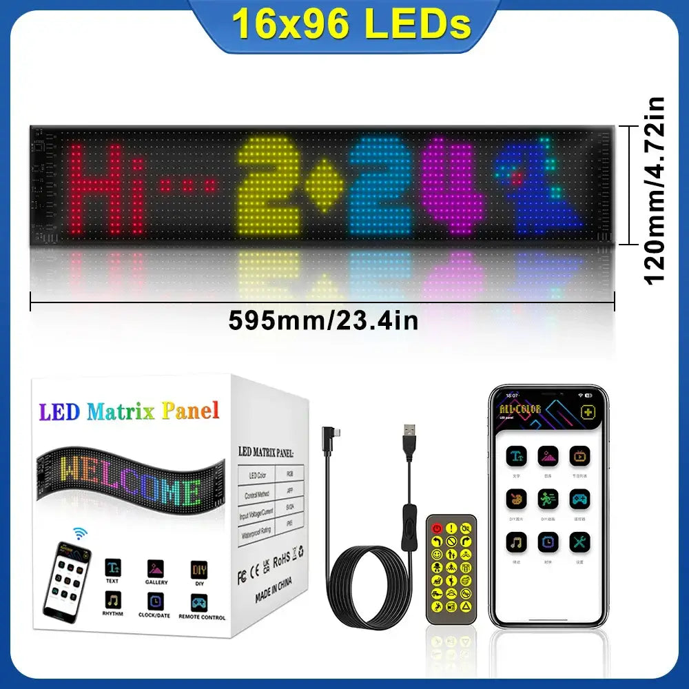 Decorbites led matrix panel 23.4 inch vibrant colorful scrolling text display for dynamic car window signage