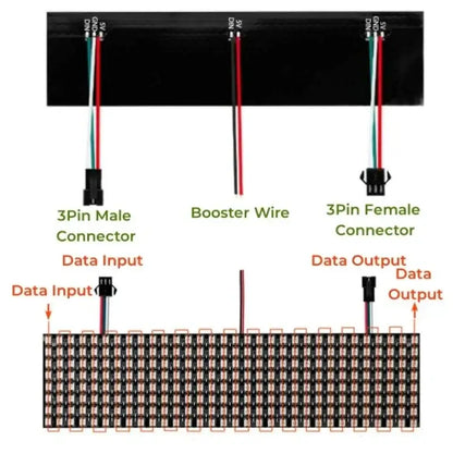 Black 35x10 decorbites led matrix panel light with red green and blue data wires for flexible digital pixel display