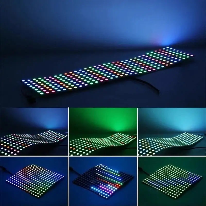 Flexible decorbites led matrix panel light with colorful addressable leds emitting blue green red and purple hues