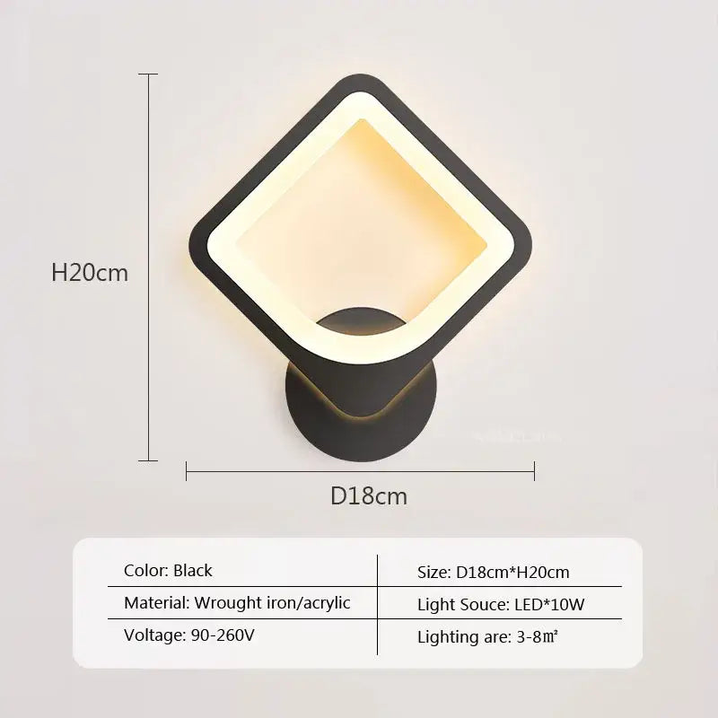Black diamond-shaped decorbites led metal acrylic wall light made of wrought iron emitting warm glow for modern decor