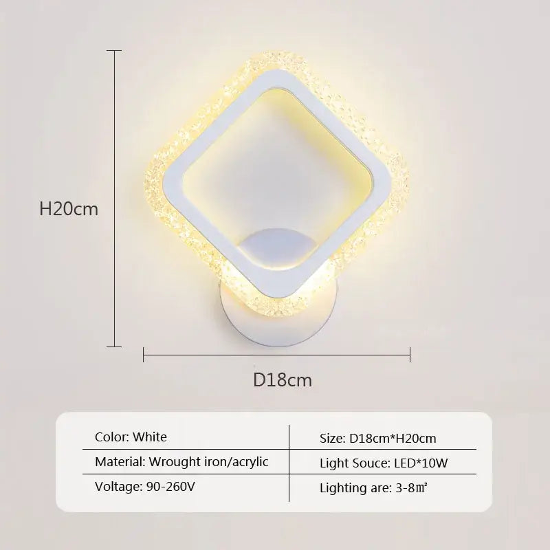White square wall light with textured sparkling acrylic frame and wrought iron base by decorbites led metal acrylic