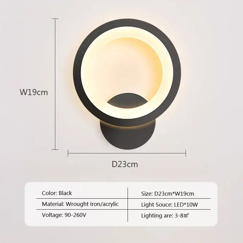Black circular decorbites led metal acrylic wall light fixture with modern design for minimalist decor