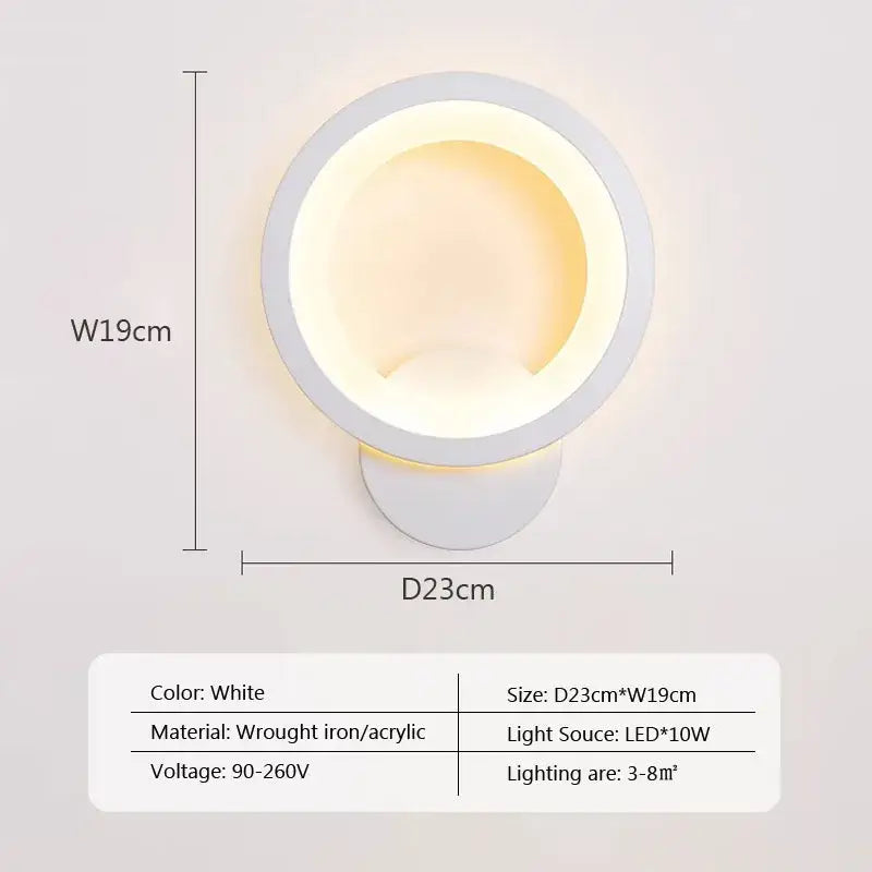 White circular wall light by decorbites led metal acrylic with wrought iron and warm ambient lighting for modern decor