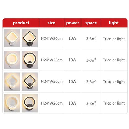 Modern square and circular wall light by decorbites led metal acrylic with sleek black and white frames and tricolor illumination