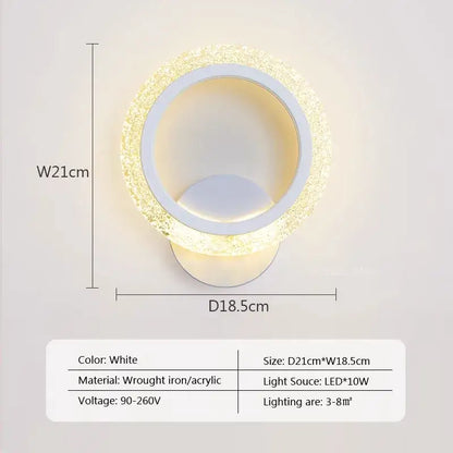 White circular wall light featuring a sparkling textured ring and smooth acrylic panel by DecorBites led metal acrylic