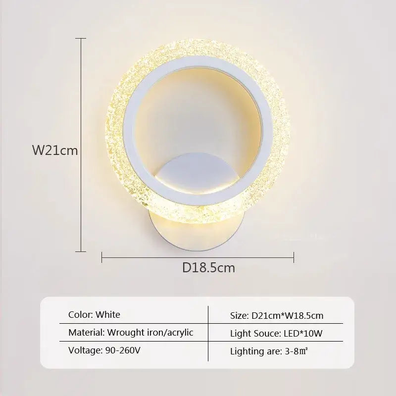 White circular wall light featuring a sparkling textured ring and smooth acrylic panel by DecorBites led metal acrylic