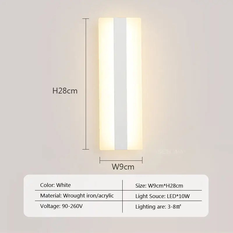 White rectangular wall light with sleek design made of wrought iron and acrylic for modern decorbites led metal acrylic use